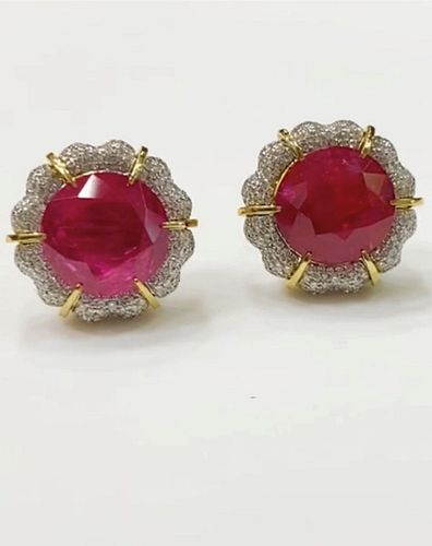 Natural Burma Ruby 10.97 Cts Gold & Diamond Earrings