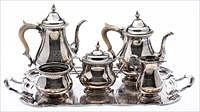 5664812: 5 piece Sterling Silver Gorham Tea and Coffee Service
 and a Wallace Silverplate Tray EV1DQ