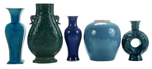 Three Turquoise-Glazed Vases and a