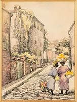 5654616: C.B. Whaley (American, 20th Century), Flower Sellers,
 Charleston, Pen and Ink/Watercolor EV1DL