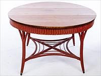 5654844: Pine and Painted Wicker Circular Table EV1DJ