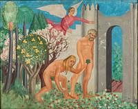 5664859: Folk Art Painting of Adam and Eve, Oil on Canvas EV1DL