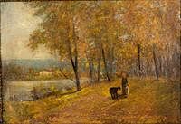 5664861: Illegibly Signed, Fall Landscape Scene, Oil on Canvas EV1DL
