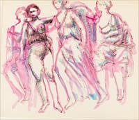 5654855: David Delong (NJ/GA, 1930-2001), Untitled (Muses),
 Pen & Ink, Early 1970's EV1DL