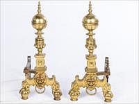 5654882: Pair of Renaissance Style Brass Andirons EV1DJ
