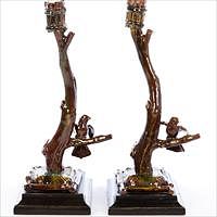 5654832: Pair of Ceramic Faux Wood Candlesticks with Birds
 Now Mounted as Lamps EV1DF