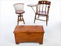 5664866: Diminutive Pine Blanket Chest, a Swivel Chair and
 a Desk chair, 19th C EV1DJ