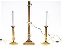 5654904: Three French Style Brass and Gilt-Metal Candlestick Lamps EV1DJ
