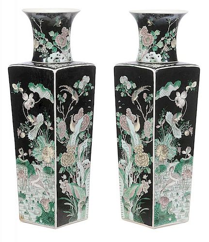 Pair Famille Noir Square-Form Vases