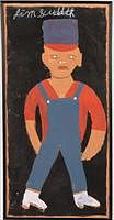 5664858: Jimmie Lee Sudduth (Alabama, 1910-2007), Portrait
 of Man in Blue Overalls, Paint on Board EV1DL