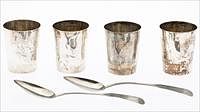 5654621: 4 J. Curtis Sterling Silver Mint Julep Cups and
 2 A. Panghorn Serving Spoons EV1DQ