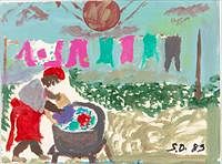 5654713: Sam Doyle (SC, 1906-1985), Washer Woman, Paint on Paper, 1985 EV1DL