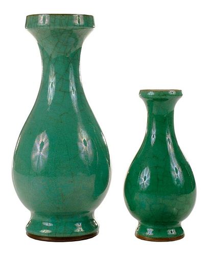 Two Green Pear-Shaped Porcelain Vases