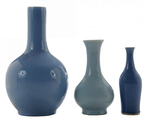 Clare de Lune Vase and Two Blue-Glazed