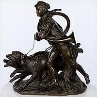 5565150: English School, Hunter with Dogs, Bronze Sculpture E9VDL
