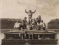 5582832: After George Caleb Bingham, The Jolly Flat Boat
 Men, Engraving, c. 1847 E9VDO
