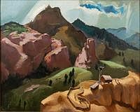 5565103: John O'Neil (OK/TX, 1915-2004), The Goat Ranch, Oil on Canvas, 1938 E9VDL