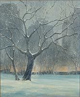 5565297: Nancy Root (NY, 20th Century), Central Park in Snow, Oil on Canvas E9VDL