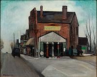 5565041: Oscar E. Thalinger (MO, 1885-1965), Gas Station, Oil on Canvas, 1934 E9VDL