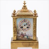 5565006: French Brass and Porcelain Mantle Clock, 19th Century E9VDG