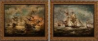 5565241: A. Wilson (20th Century), Two Works: Napoleonic
 Sea Battles, Oil on Board E9VDL