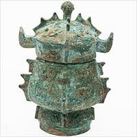 5565192: Late Shang Dynasty Style Bronze Lidded Vessel, 20th Century E9VDC