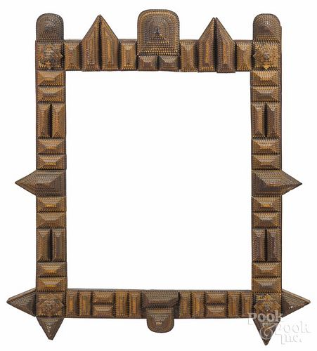 Tramp art carved frame, ca. 1900, overall - 37 1/2'' x 31'', rabbet - 25'' x 20 1/4''.