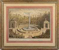 5565245: A. Herisset, Fontaine de Domes, Dans des Jardins
 De Versailles, Hand-Colored Engraving E9VDO