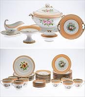 5565323: English Porcelain Floral Decorated Assembled China
 Set with Peach Border, 48 pcs E9VDF