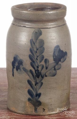 Pennsylvania stoneware jar, 19th c., with cobalt floral decoration, 8 1/2'' h.