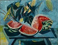 5565261: Initial Signed, Still Life of Watermelons, Gouache on Paper E9VDL