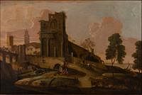 5582782: Italian School, View of a Coastal Town, Oil on Canvas, 18th Century E9VDL