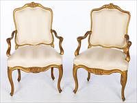 5565063: Pair of Louis XV Giltwood Upholstered Open Armchairs, 18th Century E9VDJ