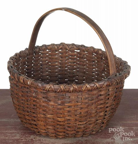 Splint gathering basket, 19th c., overall - 11 3/4'' h., 12'' dia.