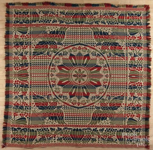 Jacquard woven coverlet, mid 19th c., 90'' x 84''.