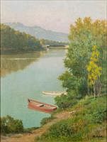 5582821: Roberto Sgrilli (Italian, 1897-1985), L'Arno Bellarina,
 Oil on Canvas, 1972 E9VDL