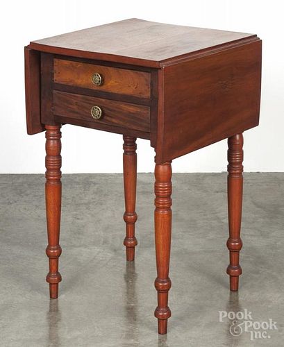 Pennsylvania Sheraton walnut and cherry two-drawer stand, 19th c., with drop leaves, 29'' h., 18'' w.