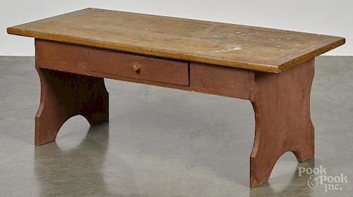 Pennsylvania painted pine bench, 19th c., with a single drawer in the apron