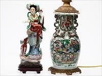 5565226: Chinese Famille Rose Vase, Now Mounted as a Lamp
 and a Chinese Porcelain Figure E9VDC