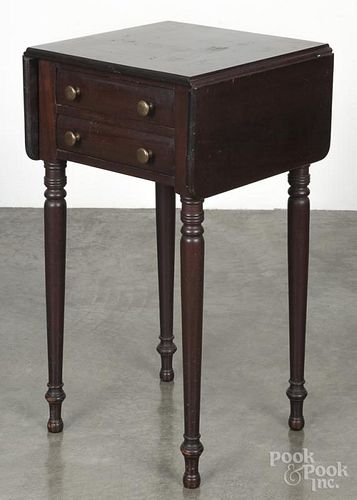 Empire mahogany two-drawer stand, 19th c., with drop leaves, 29 1/2'' h., 16 1/2'' w.