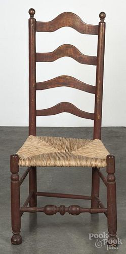 Delaware Valley painted ladderback side chair, 18th c., retaining an old red surface.