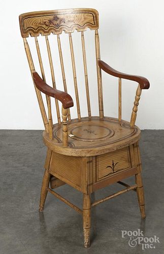 New England painted pine and maple necessary chair, 19th c.