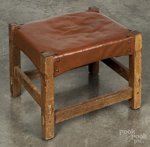 Arts and crafts oak foot stool, early 20th c., 15 1/2'' h., 20 1/2'' w.