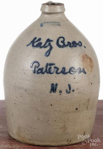 New Jersey stoneware advertising script jug, 19th c., impressed John H. Osborn Newark Pottery