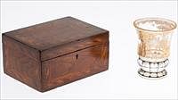 5565277: English Inlaid Walnut Box and a German Cup Decorated
 with a Hunt Scene E9VDJ