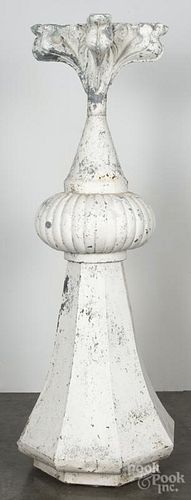 Painted tin architectural finial, 19th c., retaining an old white surface, 64'' h.