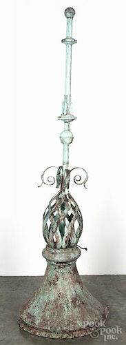 Large copper architectural finial, 19th c., with an open work basket weave element, 88'' h.