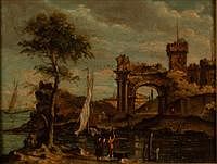 5565295: Venetian School, View of an Island on the Lagoon,
 Oil on Board, Probably 19th Century E9VDL