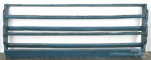 Continental painted pine hanging pewter shelf, 19th c., retaining a later blue surface, 27 1/2'' h.