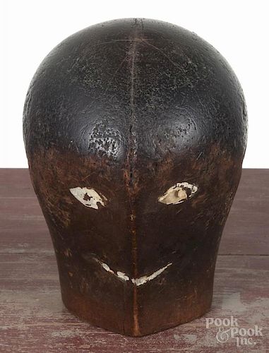 Carved wig stand, 19th c., 9'' h.